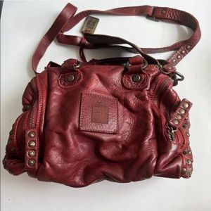Large Frye Brooke Speedy Satchel Purse Handbag Brick Red Leather Studded Zip